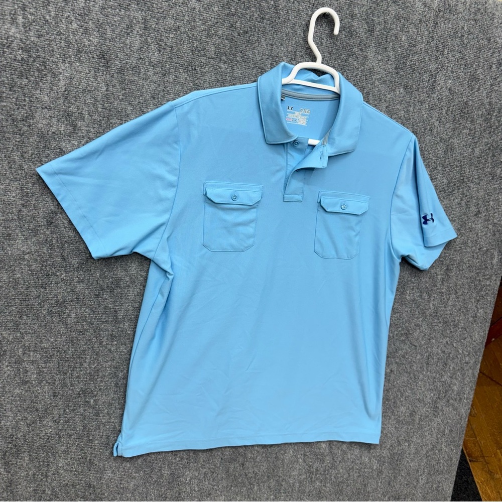 Under Armour Heatgear blue golf polo double chest pocket Men's size XL - Picture 9 of 12